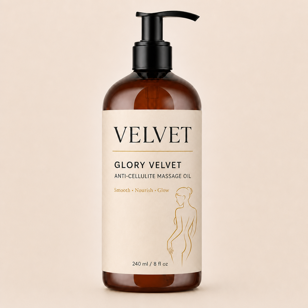 Glory Velvet anti-cellulite massage oil 240 ml amber bottle with black pump